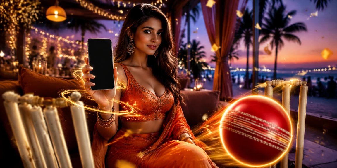 Sunset view over Goa beach with cricket betting themes